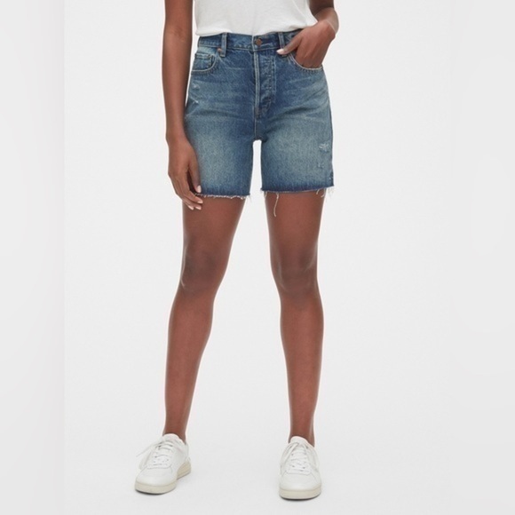 GAP Pants - GAP | NWOT mid Rise Distressed Boyfriend Shorts blue cutoff Bermuda -size  6 /28